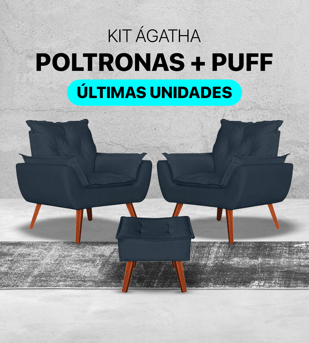 Kit Poltronas para Sala + Puff | Elegância na Casa