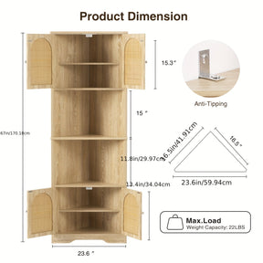 Armário de canto alto de 67 polegadas com portas de vime