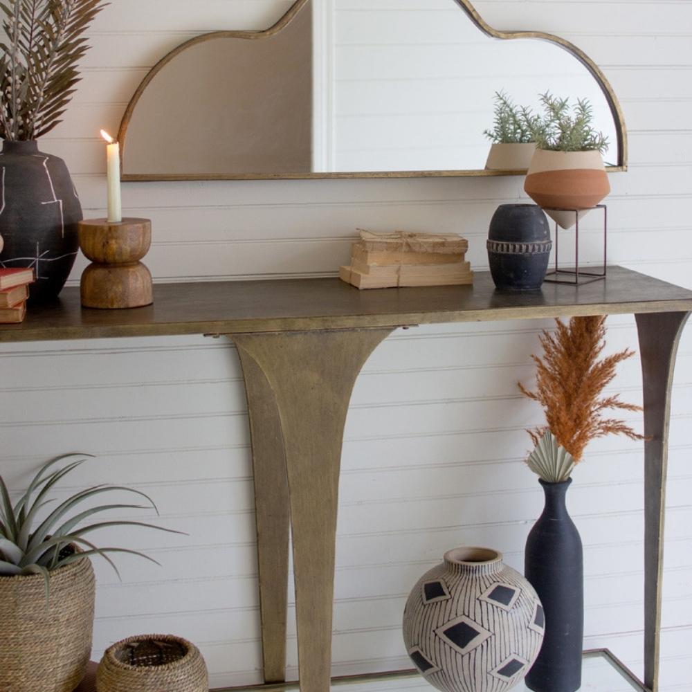 Antique Brass and Glass Sofa/Console Table