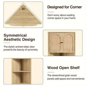Armário de canto alto de 67 polegadas com portas de vime