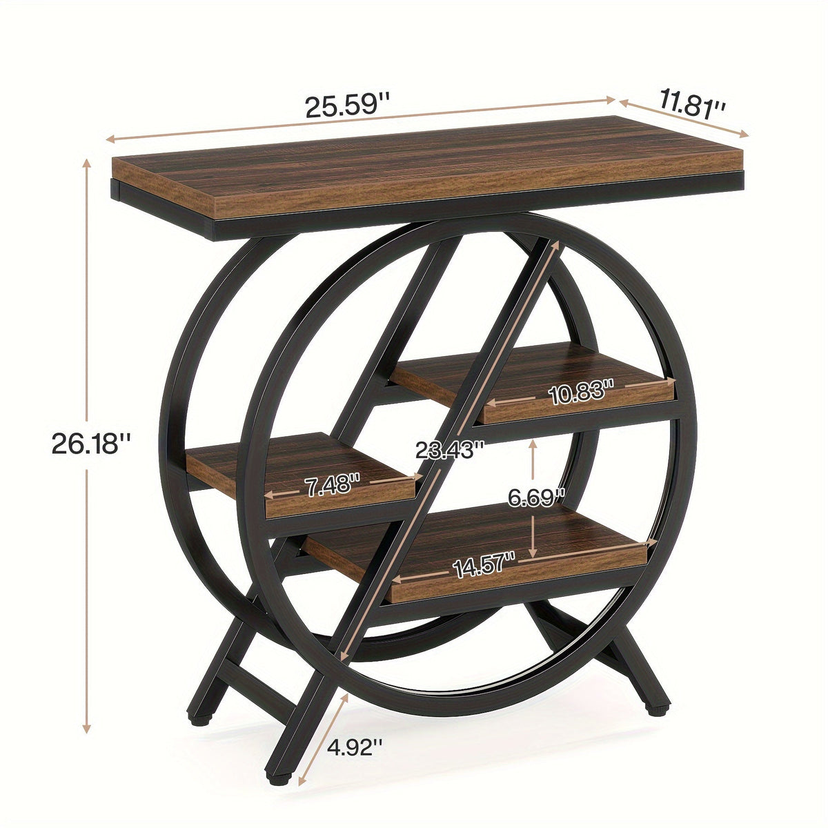 Mesa de canto estreita LITTLE TREE de 3 camadas, com armazenamento, mesa de sofá de madeira com estrutura metálica geométrica para sala de estar, criado-mudo industrial e mesa de cabeceira para quarto